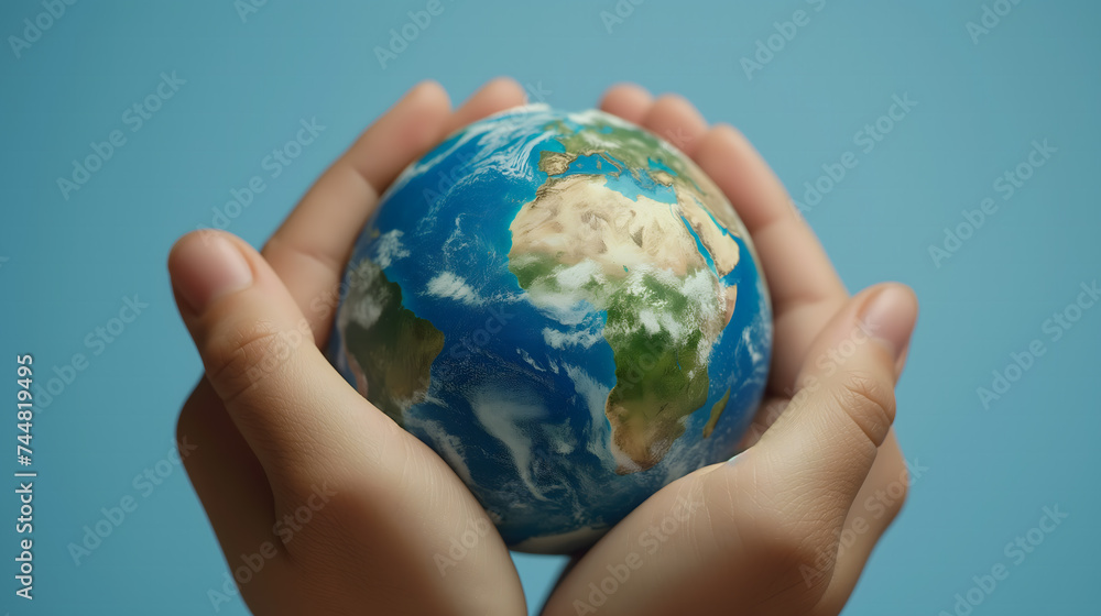 Deux mains tenant une représentation de la terre. Deux mains tenant une représentation de la terre.