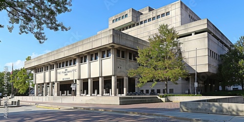 FBI and CIA concept with federal government agents ready to enforce law and order to protect democracy by any means necessary. Fictional government building location