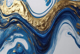 Acrylic Fluid Art Abstract marble background or texture Blue sapphire waves and gold spots curls