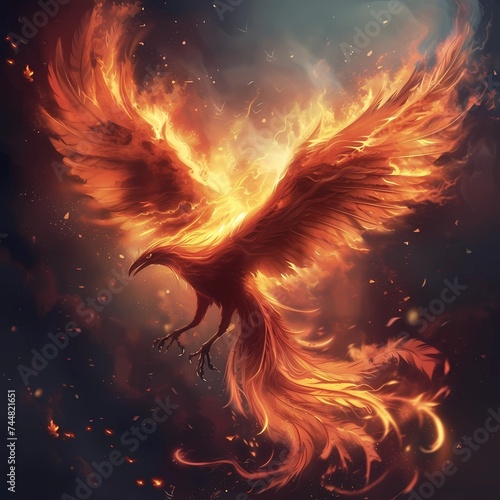 Fiery heat bird on a dark background 