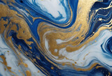 Acrylic Fluid Art Abstract marble background or texture Blue sapphire waves and gold spots curls