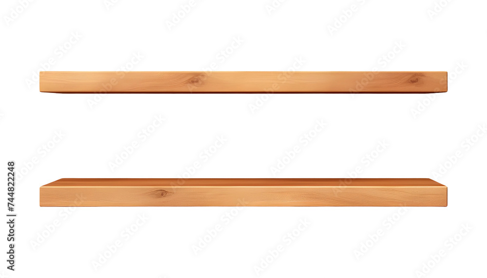 Empty wooden wall shelves (PNG Cutout) isolated on transparent background Empty wooden wall shelves (PNG Cutout) isolated on transparent background