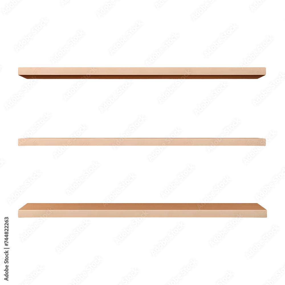Empty wooden shelves isolated on transparent background Empty wooden shelves isolated on transparent background