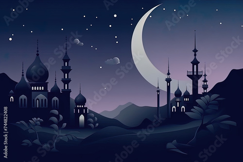 Beautiful illustration of a palace with a crescent moon and a cityscape