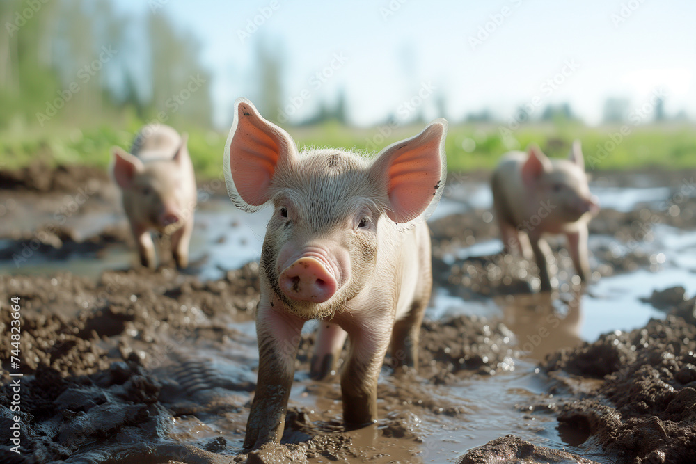 Playful Piglets in Mud