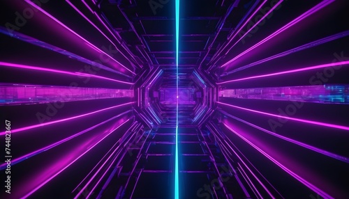 Colorful light segments and lines geometric pattern tunnel, Holographic abstract background