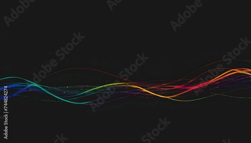 Holographic wavy colorful lines on black background