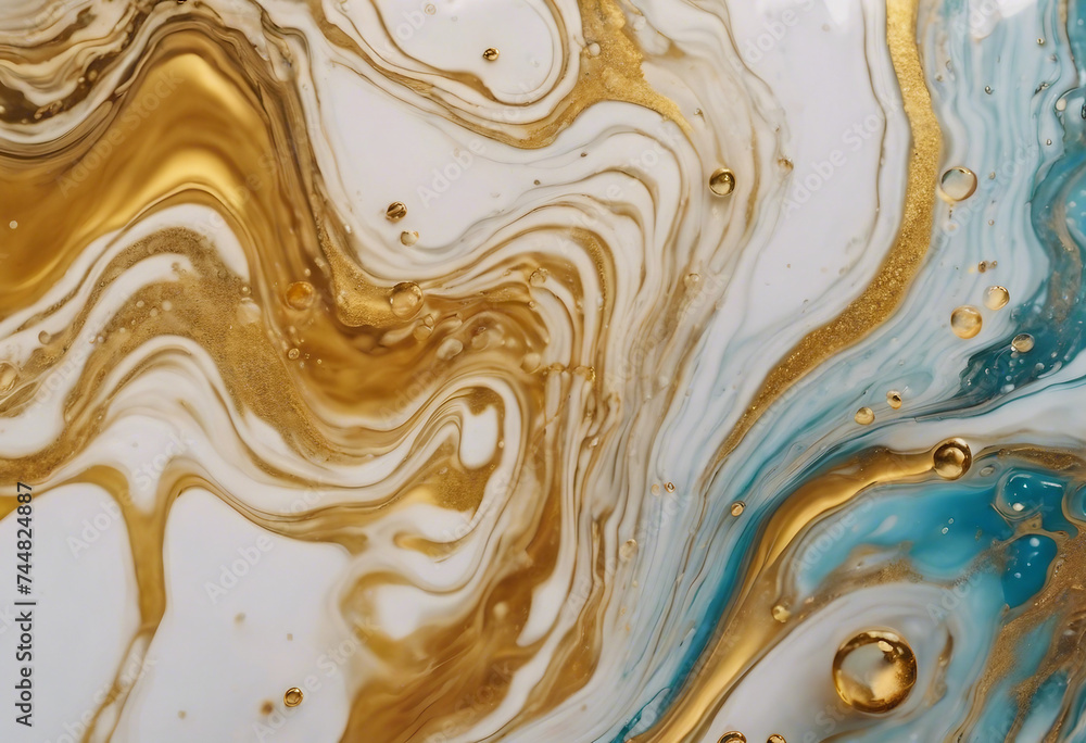 Acrylic Fluid Art Waves and bubbles in natural colors with golden inclusions Abstract marble backgro