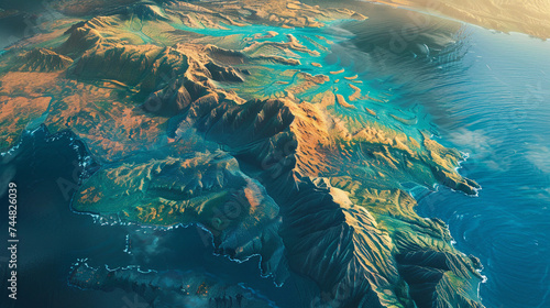 mountain and sea in aerial view