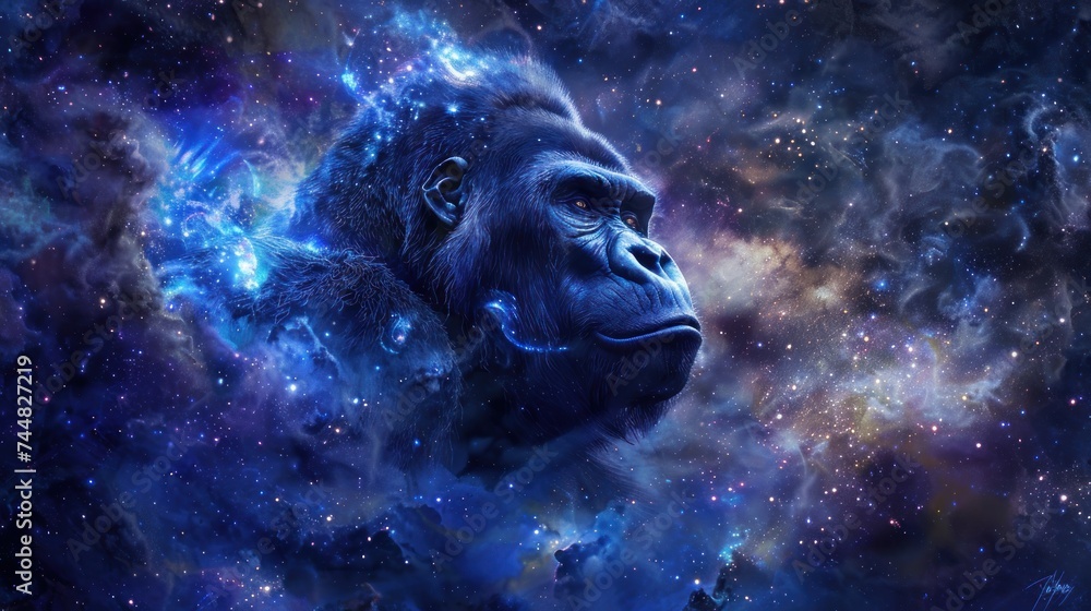gorilla galaxy art - obrazy, fototapety, plakaty 