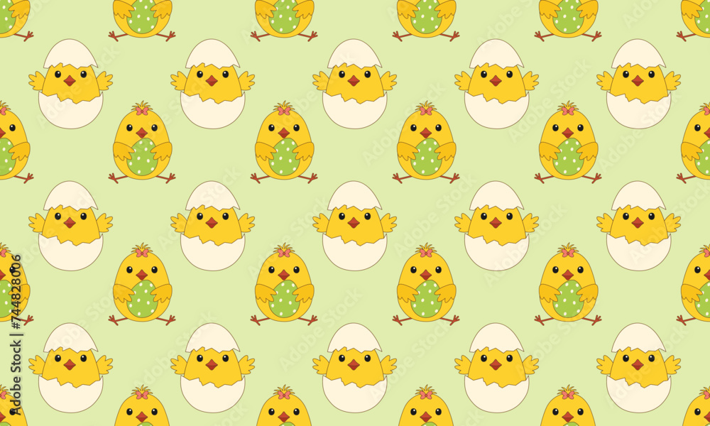 Seamless pattern with cute yellow Easter chickens. Vector illustration Seamless pattern with cute yellow Easter chickens. Vector illustration