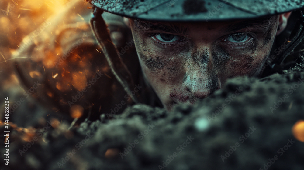 Intense Gaze of a Soldier in Combat Intense Gaze of a Soldier in Combat