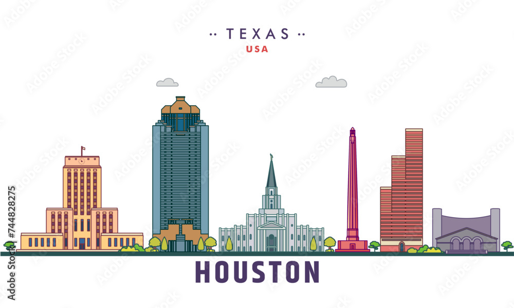 houston landmarks vector illustration, texas