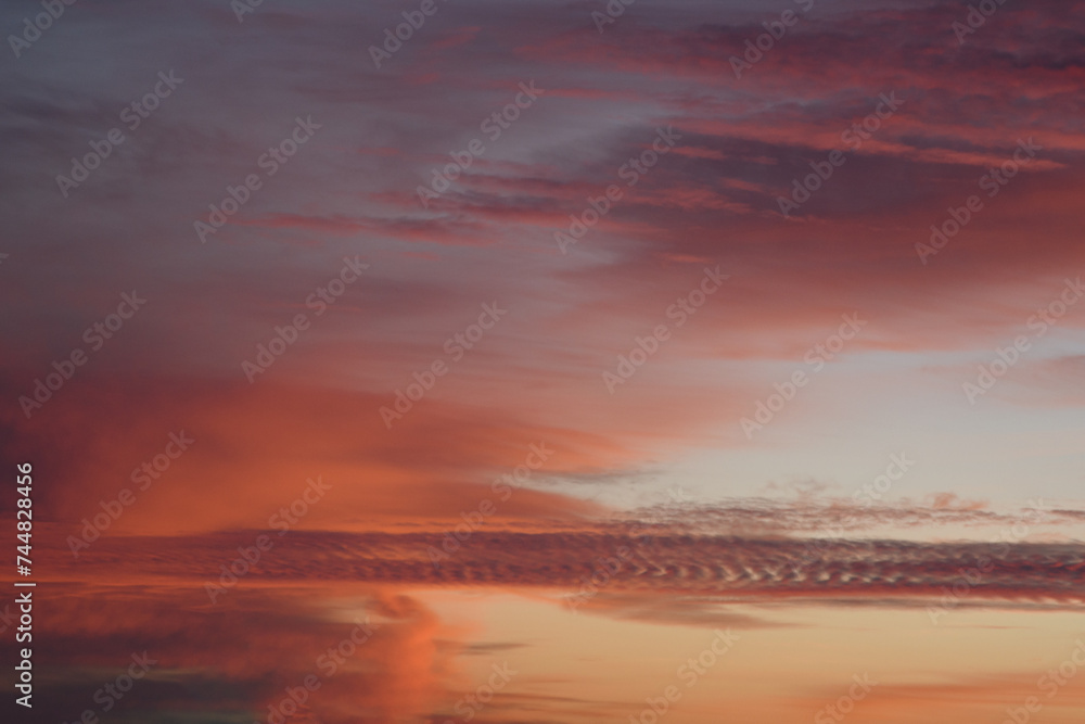 Pink clouds. Incredibly beautiful sunset. Romantic. Universal horizontal picture. The background picture.