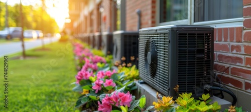 Smart outdoor air conditioner, temperature control, filter change reminder for optimal performance © Viktoria