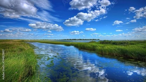 Vast expanses of marshland meet the endless horizon of the sea.