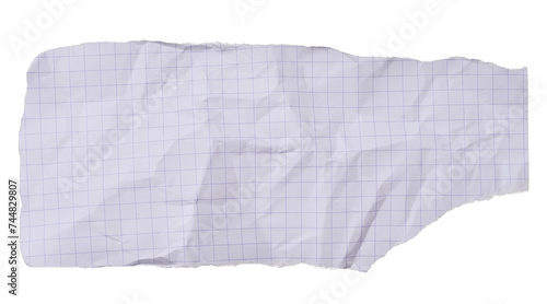 Torn crumpled piece of checkered paper on an isolated background