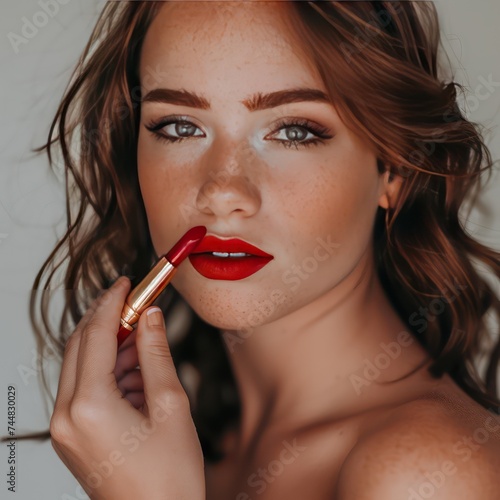 Gorgeous model doing advertisement of red lipstick shade, red lipstick shade ad