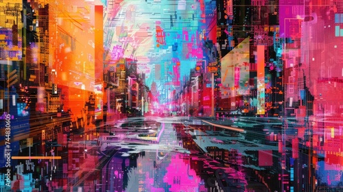 Unique and colorful digital pixel glitch collage  where art and technology collide to create a mesmerizing tapestry of digital expression.