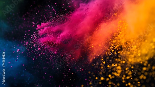 Colorful Holi powder on dark backdrop