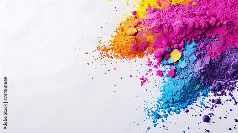 Colorful Holi powder on white background Colorful Holi powder on white background
