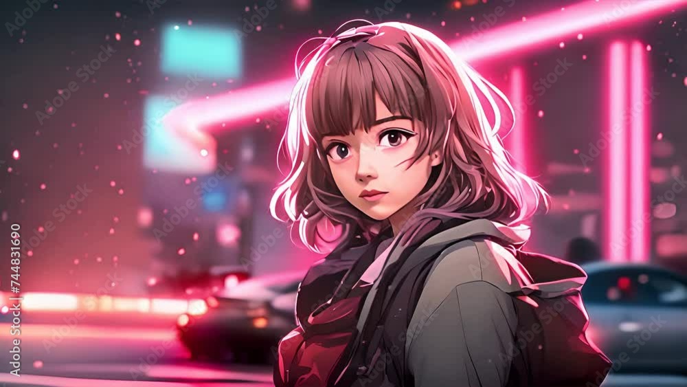 A video showing a girl standing still in the center of a busy street, surrounded by passing cars and pedestrians A video showing a girl standing still in the center of a busy street, surrounded by passing cars and pedestrians