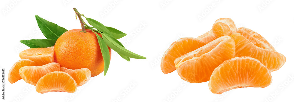 Tangerine or clementine with green leaf isolated on white background with full depth of field. Tangerine or clementine with green leaf isolated on white background with full depth of field.