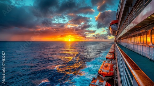 Panoramic view of the sea at sunset for summer cruise vacation concept with beautiful scenery