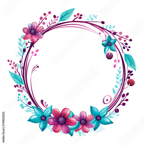 Decorate your designs with a watercolour wildflower flower wreath isolated on a white background, adding a touch of spring in an arrangement suitable for background, texture, wrapper, frame, or border © Saad