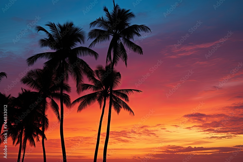 Romantic Sky At Dawn: Silhouette of Palm Trees under the Mesmerizing Zanzibar Sky at Dawn in East