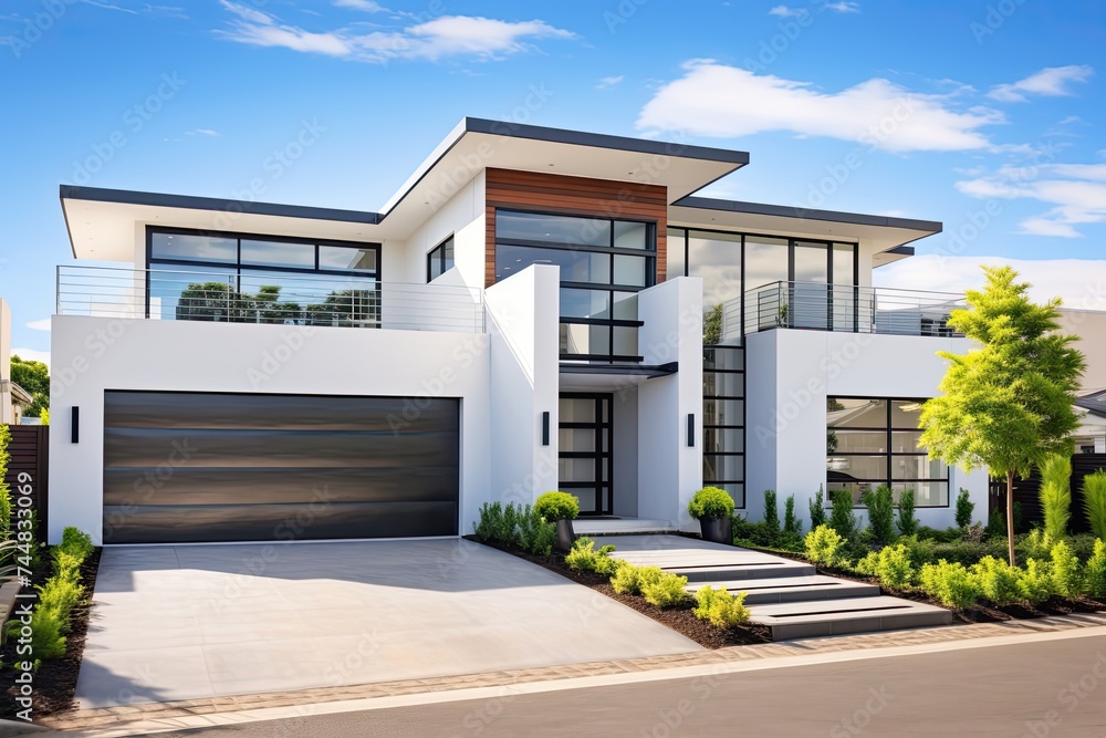 New Luxury Home Exterior in Modern Suburban Neighborhood - Stunning Facades and Real Estate