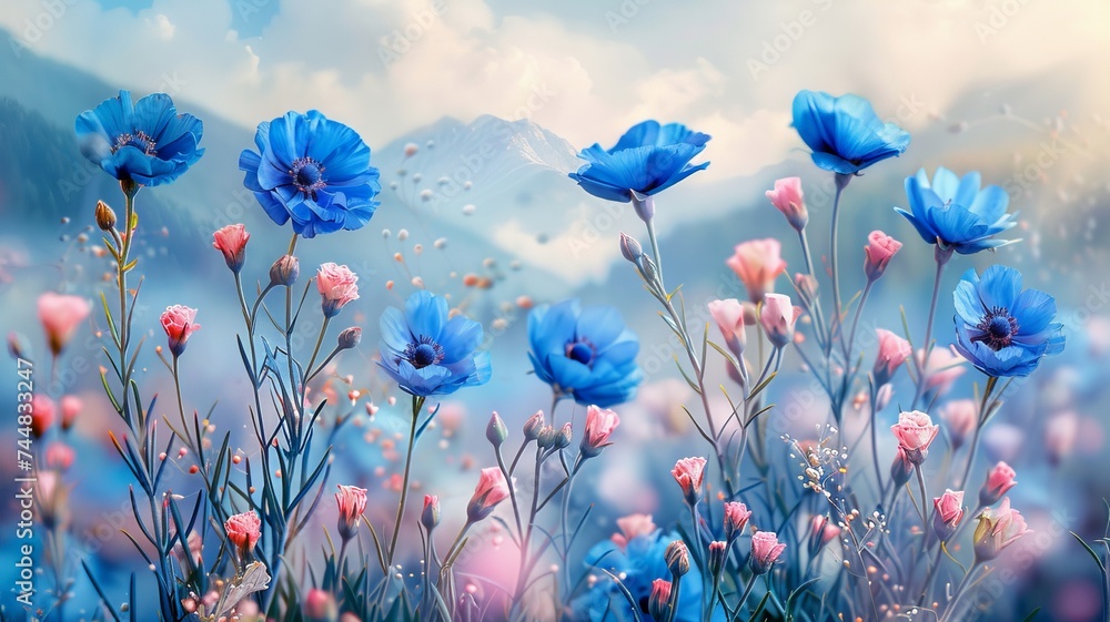 Wildflowers of blue and pink color