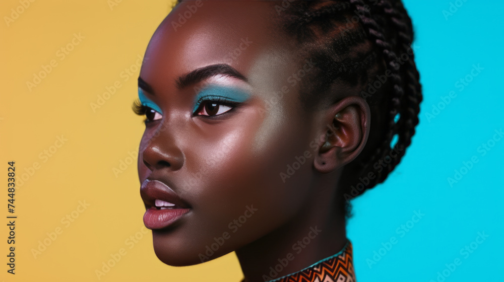 Close-up portrait of a charming young black woman with afro braids ...