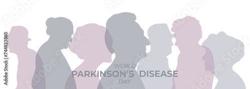 Banner for World Parkinson's Day. Vector illustration with silhouettes of elderly people.