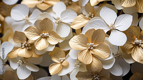 Full frame of silver and golden hydrangeas background