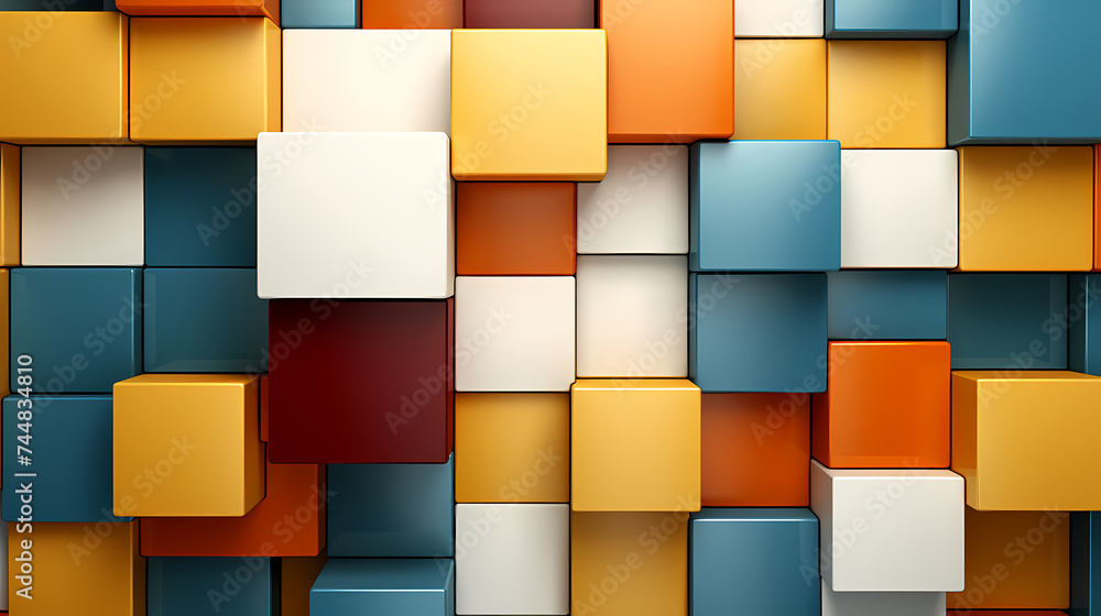 Abstract geometric block wall in warm and cold contrasting colors, abstract geometric background Abstract geometric block wall in warm and cold contrasting colors, abstract geometric background