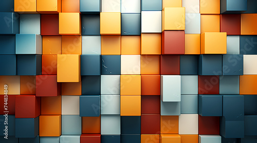 Abstract geometric block wall in warm and cold contrasting colors  abstract geometric background