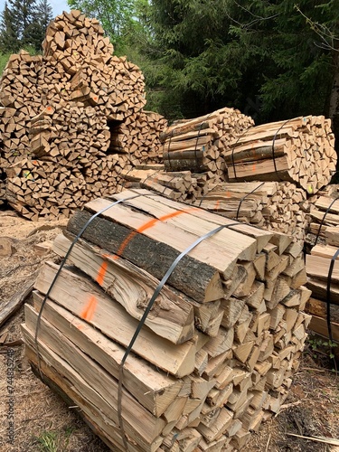 Scheitholz / Holzscheite / Holzstapel - Brennholz von der Forstwirtschaft für die Holzindustrie photo