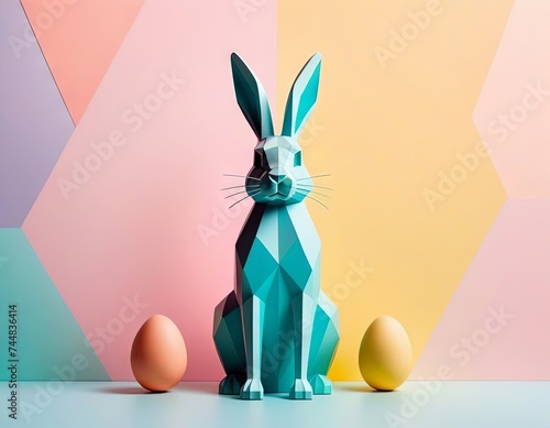 a easter rabbit silhouetted with a geometric background behind it  © paolo