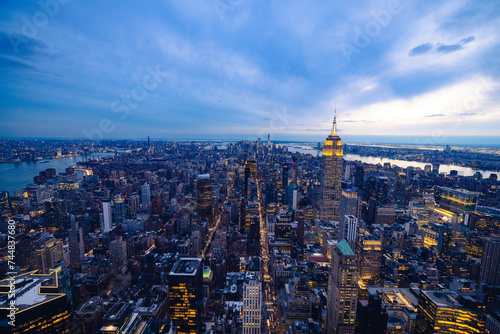 A sweeping view of twilight over New York City