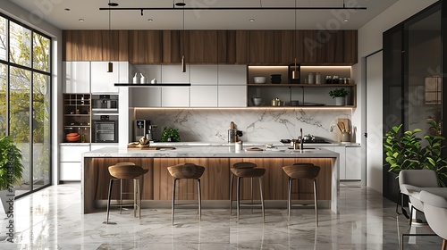 minimal aesthetic modern kitchen interior design 3d rendered