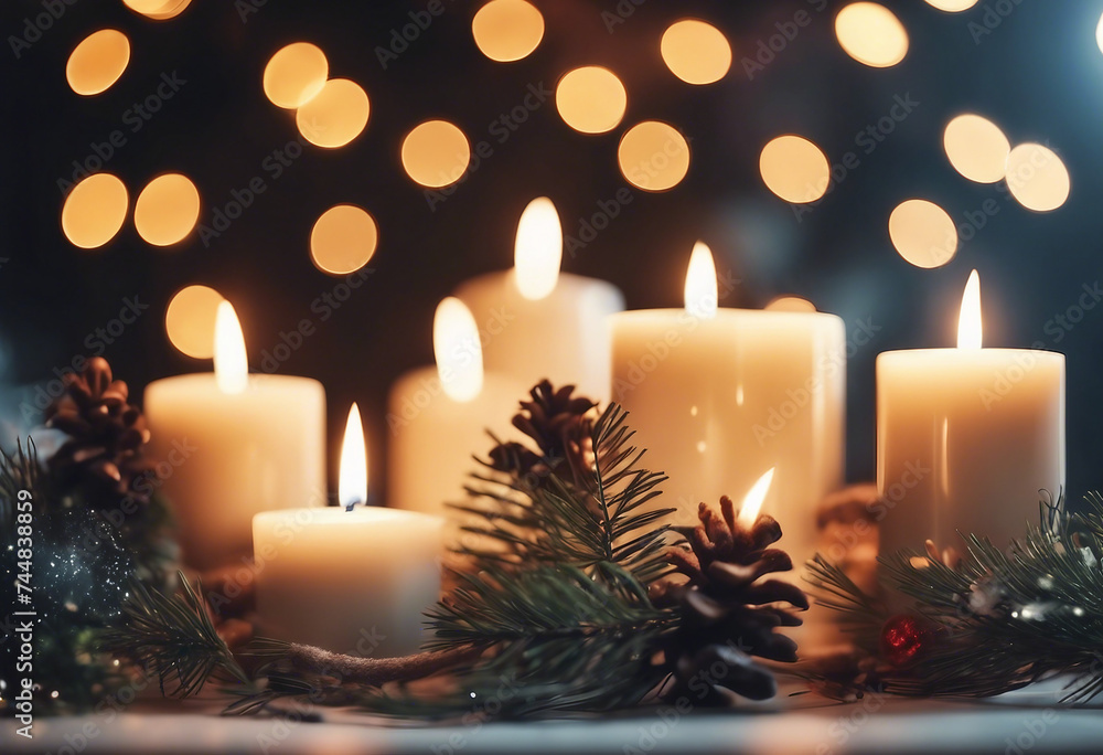 Christmas banner with fir branches and burning candles Border Cutout Christmas banner with fir branches and burning candles Border Cutout