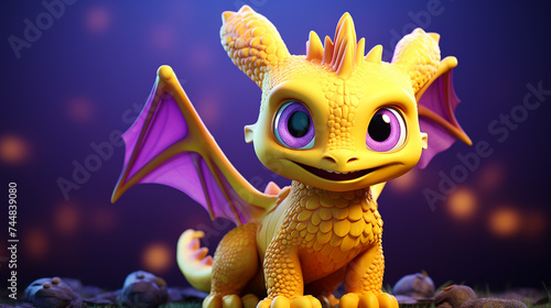 Image of cute yellow dragon on purple background © ahmed