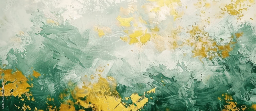 Green and golden brushstrokes floral texture background. AI generated image