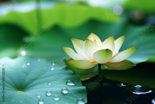 lotus flower on green lotus leaf background