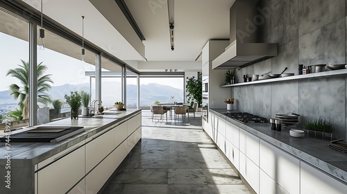 minimal aesthetic modern kitchen interior design 3d rendered