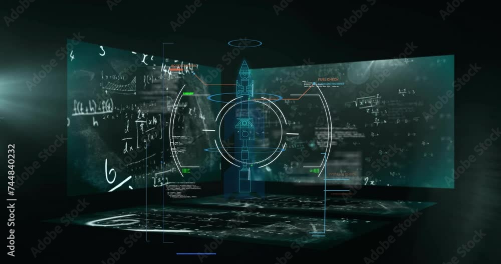 Animation of mathematical equations and scope scanning on black background Animation of mathematical equations and scope scanning on black background