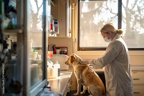 vaccination of a labrador at the veterinary center
