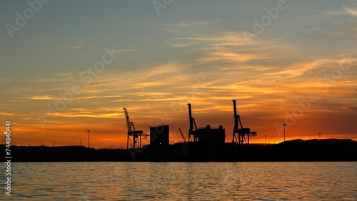 sunset in the port