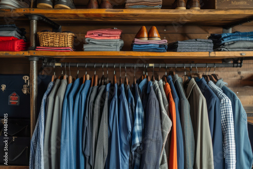 Wallpaper Mural Interior of a men's casual clothing store. Elegant shirts of different colors and textures on the hangers, knitwear and shoes on the shelves. Style and fashion. Torontodigital.ca